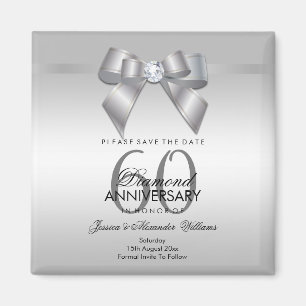 Posh Gem Bow & Ribbon 60th Wedding Anniversary Magnet