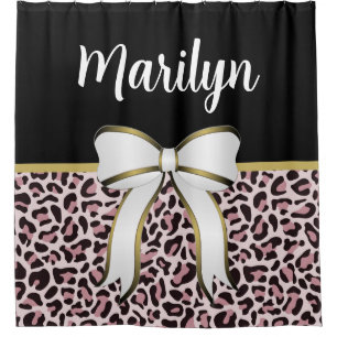 Posh Girly Pink Leopard Print Girly Girl Bath Shower Curtain