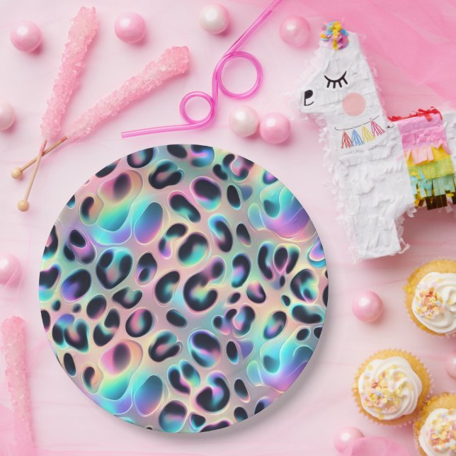 Posh Glam Opal Leopard Print Paper Plates (Party)