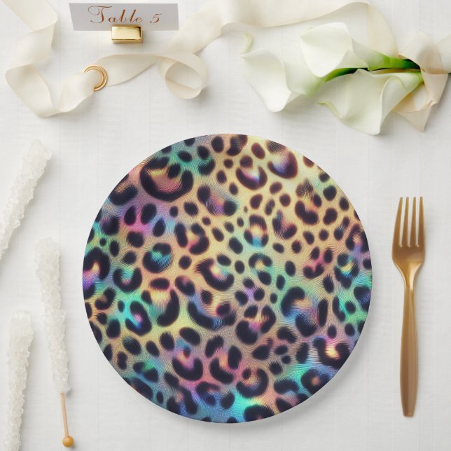 Posh Glam Opal Leopard Print Paper Plates (Wedding)