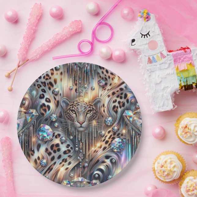 Posh Glam Opal Leopard Print Paper Plates (Party)