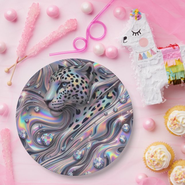 Posh Glam Opal Leopard Print Paper Plates (Party)