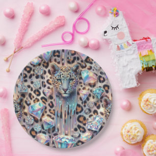 Posh Glam Opal Leopard Print Paper Plates