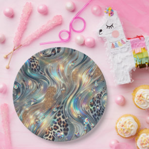 Posh Glam Opal Leopard Print Paper Plates