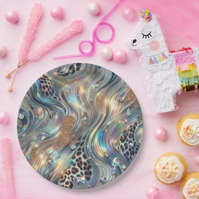 Posh Glam Opal Leopard Print Paper Plates (Party)