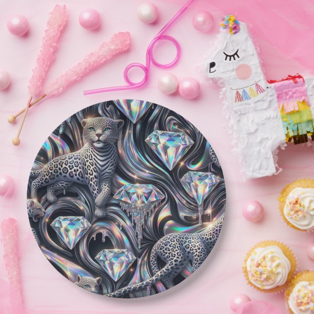 Posh Glam Opal Leopard Print Paper Plates (Party)