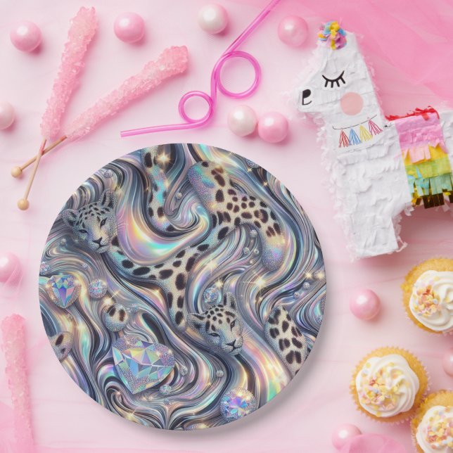 Posh Glam Opal Leopard Print Paper Plates (Party)