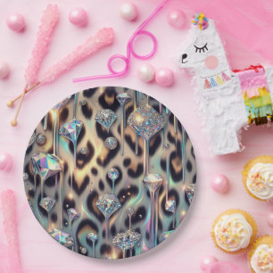 Posh Glam Opal Leopard Print Paper Plates