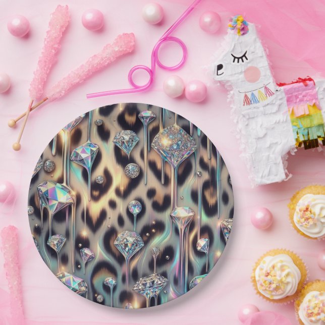 Posh Glam Opal Leopard Print Paper Plates (Party)