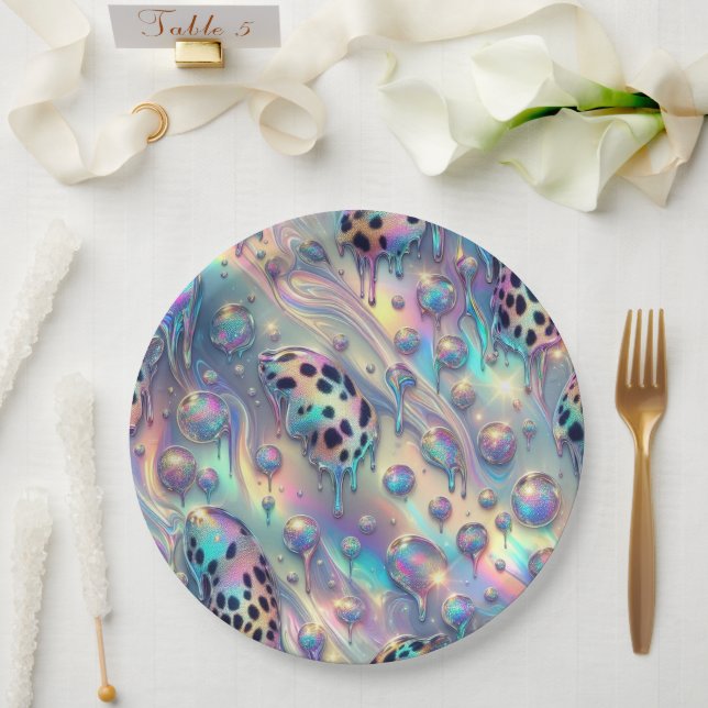 Posh Glam Opal Leopard Print Paper Plates (Wedding)