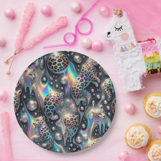 Posh Glam Opal Leopard Print Paper Plates (Party)