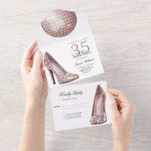 Posh Glitzy Rose Gold 35th Birthday Party All In One Invitation
