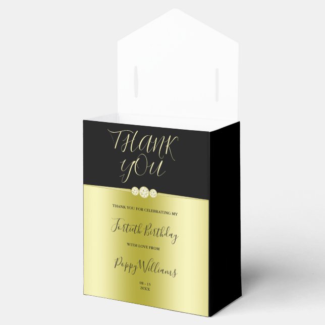 Posh Gold & Black Elegant Diamonds 40th Birthday Favour Box (Opened)
