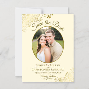 Posh Gold & Cream Wedding Save the Date Oval Photo Magnetic Invitation