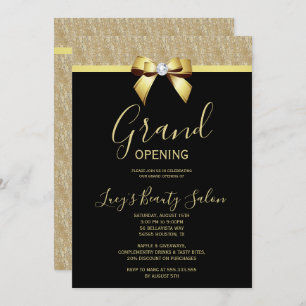 Posh Gold Jewel Bow Grand Opening Invitation