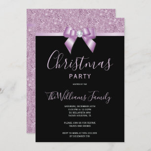 Posh Lilac Jewel Bow Christmas Party Invitation