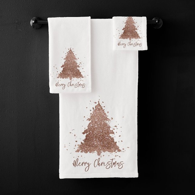Posh Merry Christmas | Glam Rose Gold Blush Tree Bath Towel Set (Creator Uploaded)