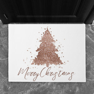 Posh Merry Christmas Glam Rose Gold Blush Tree Doormat