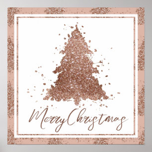 Posh Merry Christmas   Glam Rose Gold Blush Tree Poster