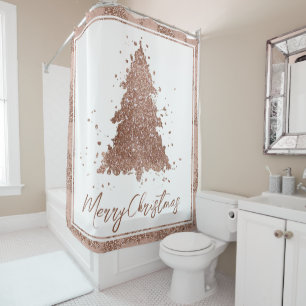 Posh Merry Christmas   Glam Rose Gold Blush Tree Shower Curtain