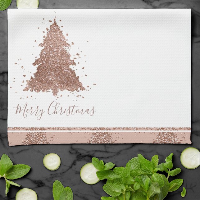 Posh Merry Christmas | Glam Rose Gold Blush Tree Tea Towel (Creator Uploaded)