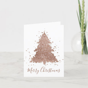 Posh Merry Christmas   Glamorous Rose Gold Tree Holiday Card