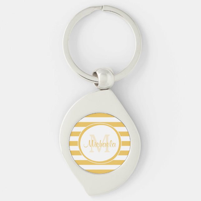 Posh Name With Solid Stripes in Yellow and White Key Ring (Front)