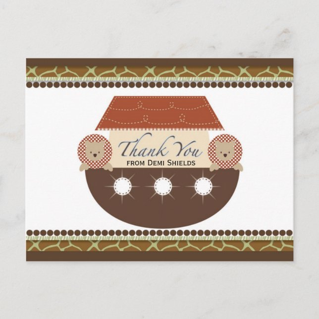 Posh Noah's Ark Flat Thank You Card (Front)