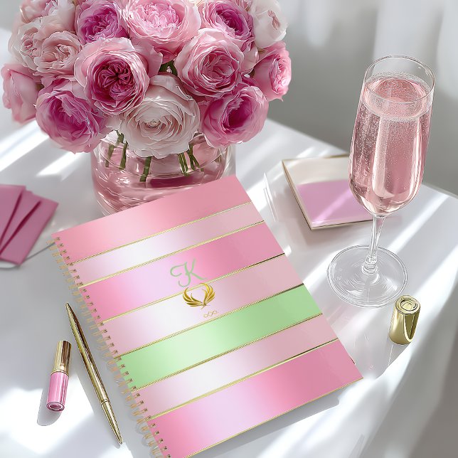 Posh Pastel Pink and Green Striped Planner (Posh Pretty Pastel Pink and Green Monogrammed Planner/Glossy Softcover or Matter Hardcover )