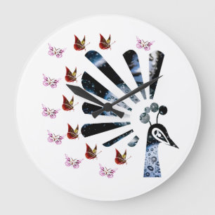 posh peacock and butterflies large clock