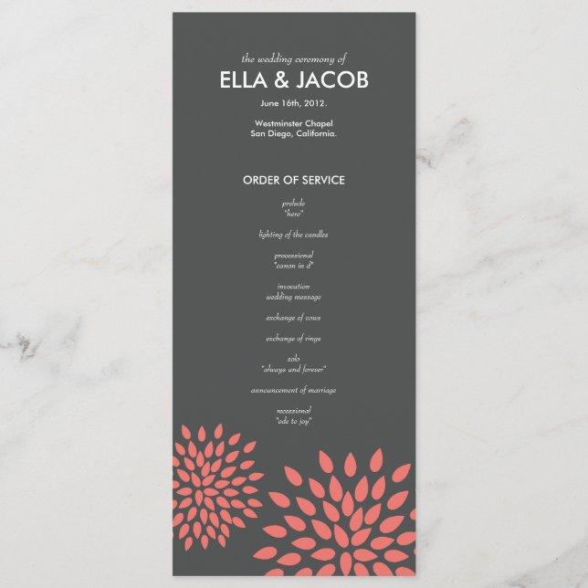 Posh Petals | Coral | Ceremony Program (Front)