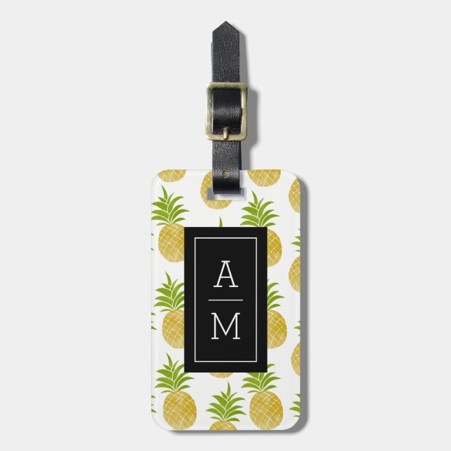 Posh Pineapple Monogrammed Luggage Tag (Front Vertical)