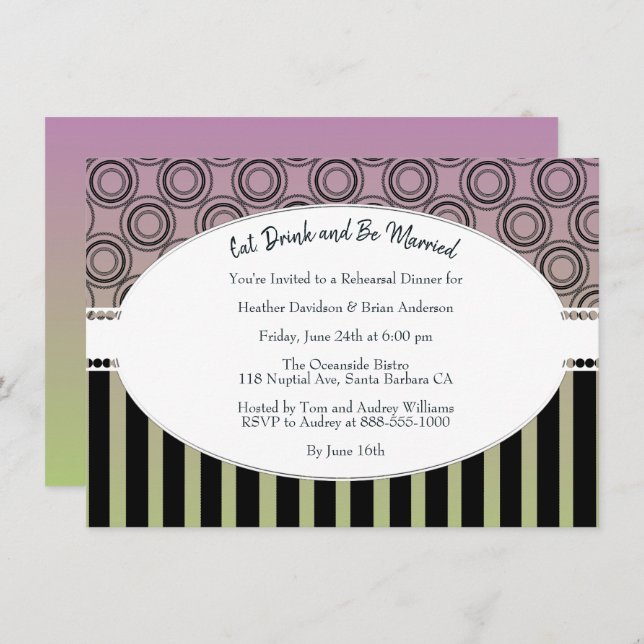 Posh Pink and Green Rehearsal Dinner Invite (Front/Back)