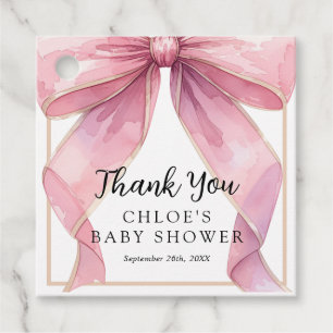 Posh Pink Coquette Bow Baby Shower Favour Tags