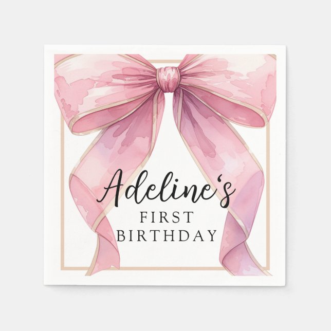 Posh Pink Coquette Bow Birthday Napkin (Front)