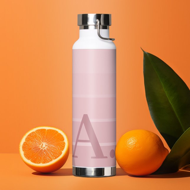 Posh Pink Retro Stripes Gradient - Huge Monogram Water Bottle (Personalized water bottle with custom text - monogram and stripes)