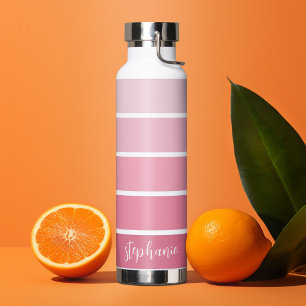 Posh Pink Retro Stripes Gradient - Script Name Water Bottle