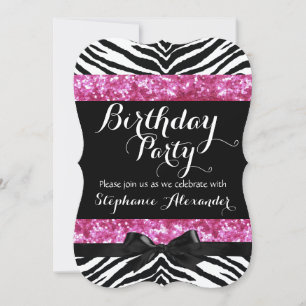 Posh Pink Sparkle Zebra Girl's Birthday Invitation