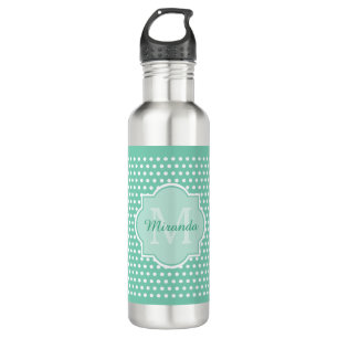 Posh Polka Dots Mint Green Monogram and Name 710 Ml Water Bottle