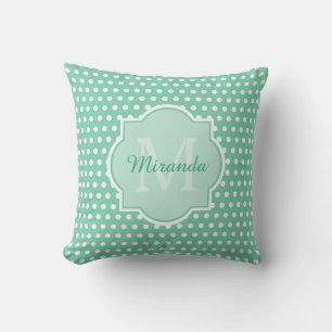 Posh Polka Dots Mint Green Monogram and Name Cushion