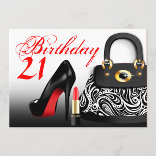 Posh Purse, High Heels and Lipstick 21st Birthday Invitation