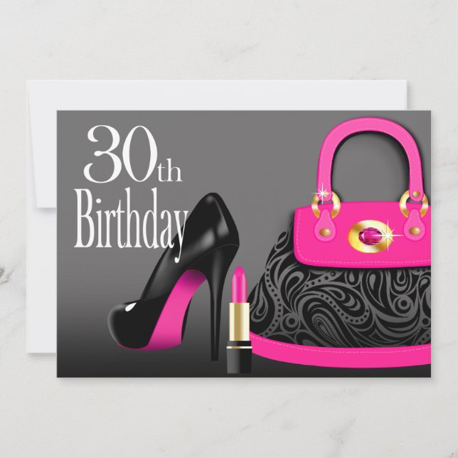 Posh Purse High Heels and Lipstick 30th Birthday Invitation (Front)