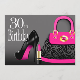 Posh Purse High Heels and Lipstick 30th Birthday Invitation