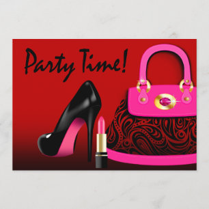Posh Purse, High Heels and Lipstick Girls Party Invitation