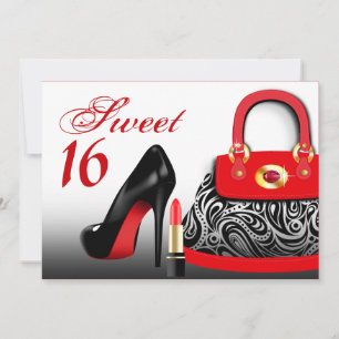 Posh Purse, High Heels and Lipstick Sweet Sixteen Invitation