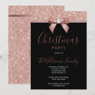 Posh Rose Gold Jewel Bow Christmas Party Invitation