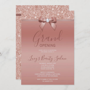 Posh Rose Gold Jewel Bow Grand Opening Invitation