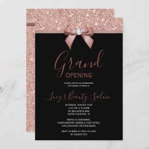 Posh Rose Gold Jewel Bow Grand Opening Invitation