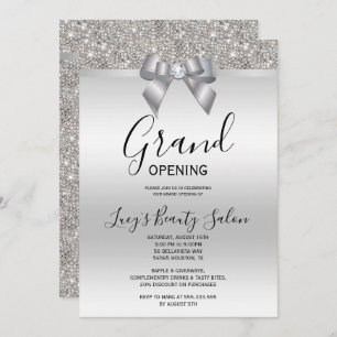 Posh Rose Silver Jewel Bow Grand Opening Invitation