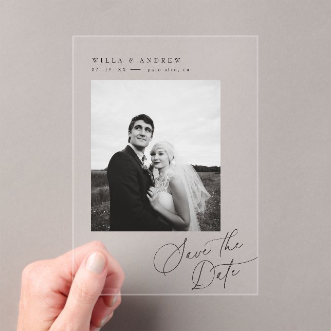 Posh Script Save The Date Photo Minimal Card  Acrylic Invitations (Insitu (Handheld))